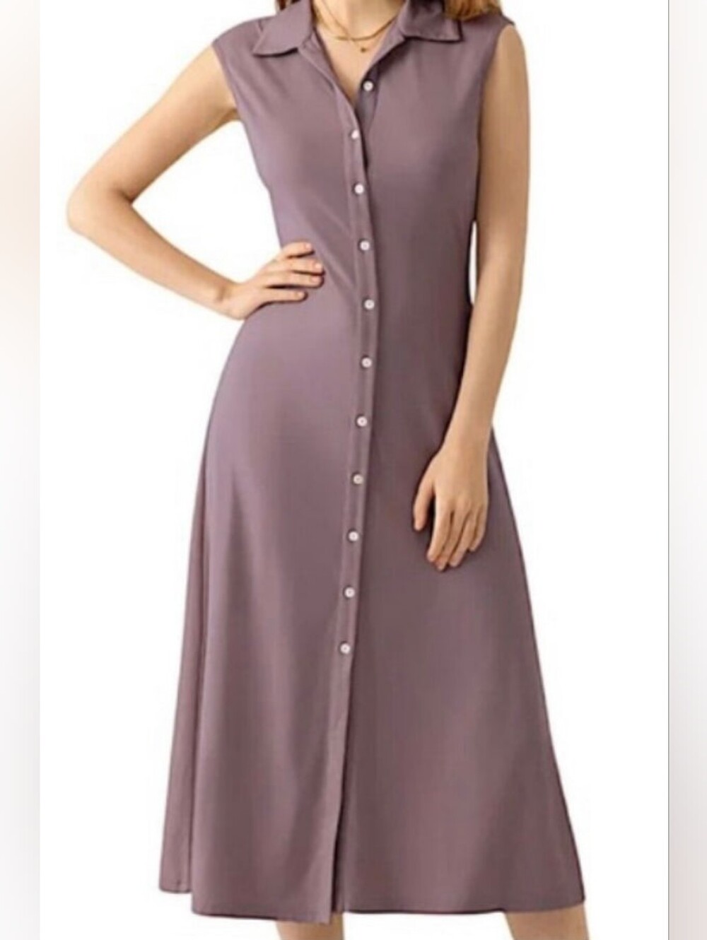 OGL Sleeveless Button-Front Midi Dress in Mauve